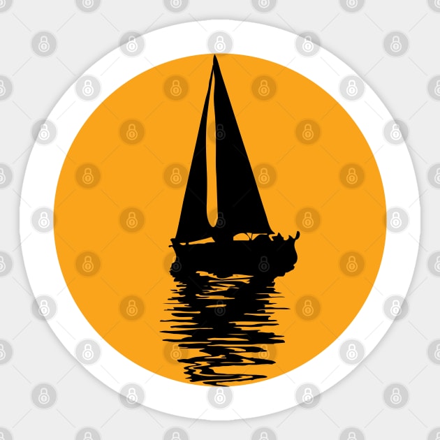 Sunset Over The Sea with a Sail Boat Sticker by Sanzida Design